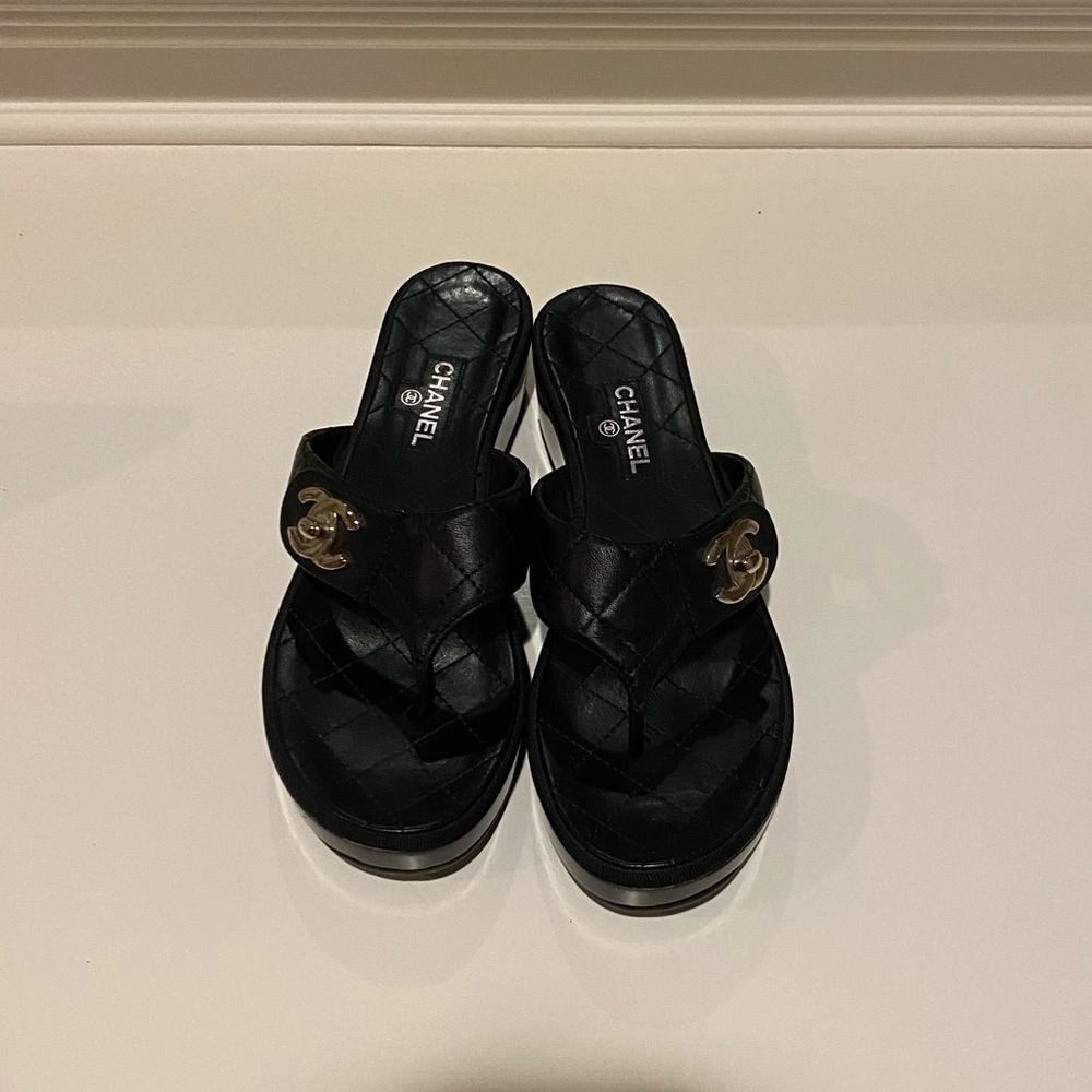 Chanel Black Platform Sandals Size 38.5